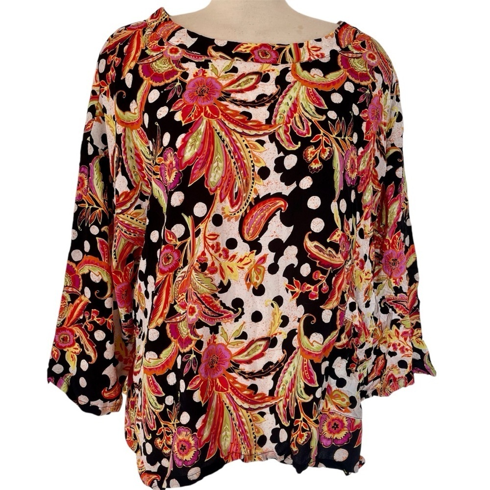 NWT Habitat Liv Tropical print boat neck light weight Dolman sleeve top Large
